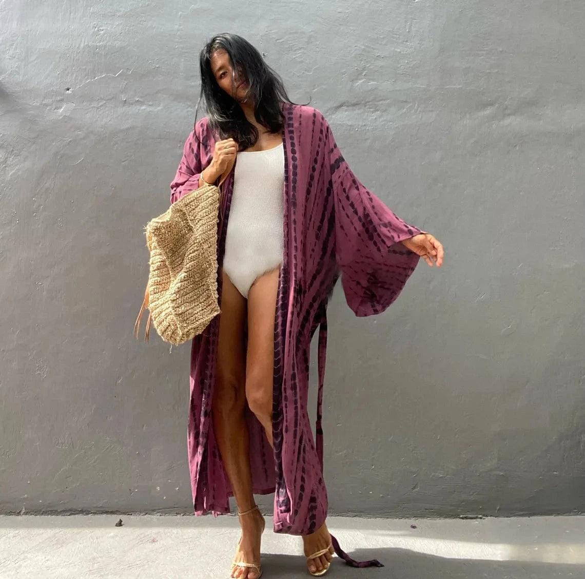 DAMOCHIC Rayon Kaftan Beach Cover Up with Belt Tie-Dye Bikini Cover Up Kimono Sarong Swimwear Print Long Beach Cover Ups 2023