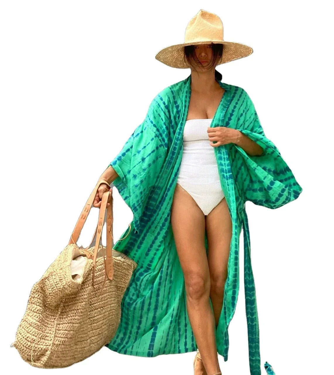 DAMOCHIC Rayon Kaftan Beach Cover Up with Belt Tie-Dye Bikini Cover Up Kimono Sarong Swimwear Print Long Beach Cover Ups 2023