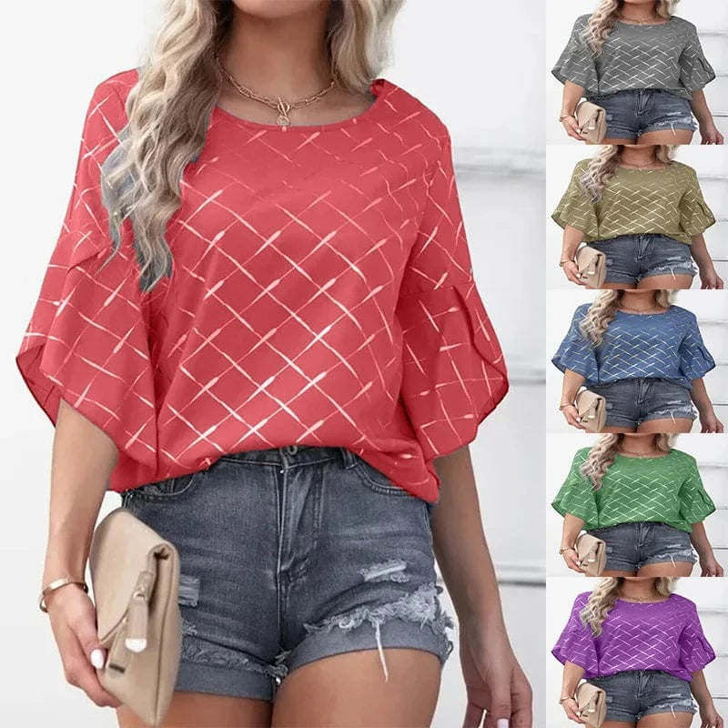 DAMOCHIC Short sleeve blouse round neck Clothes Summer Loose and casual tops lotus leaf sleeve tops women Blouses 2023