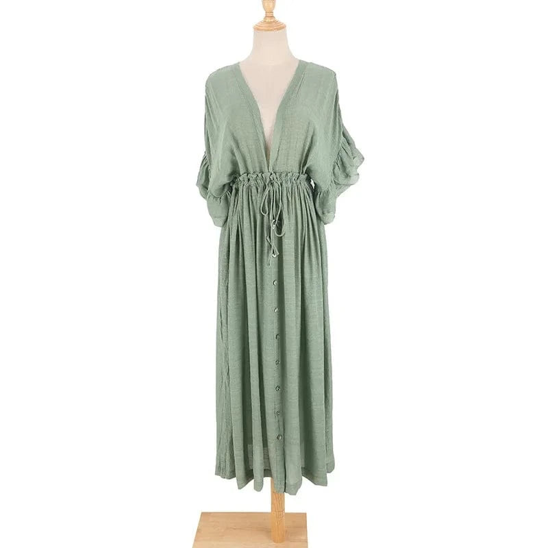 DAMOCHIC Summer Long Dress Female Sexy Deep V-Neck Beach Dresses Swimsuit Cover Up White Ladies Loose Maxi Beach Dresses 2023