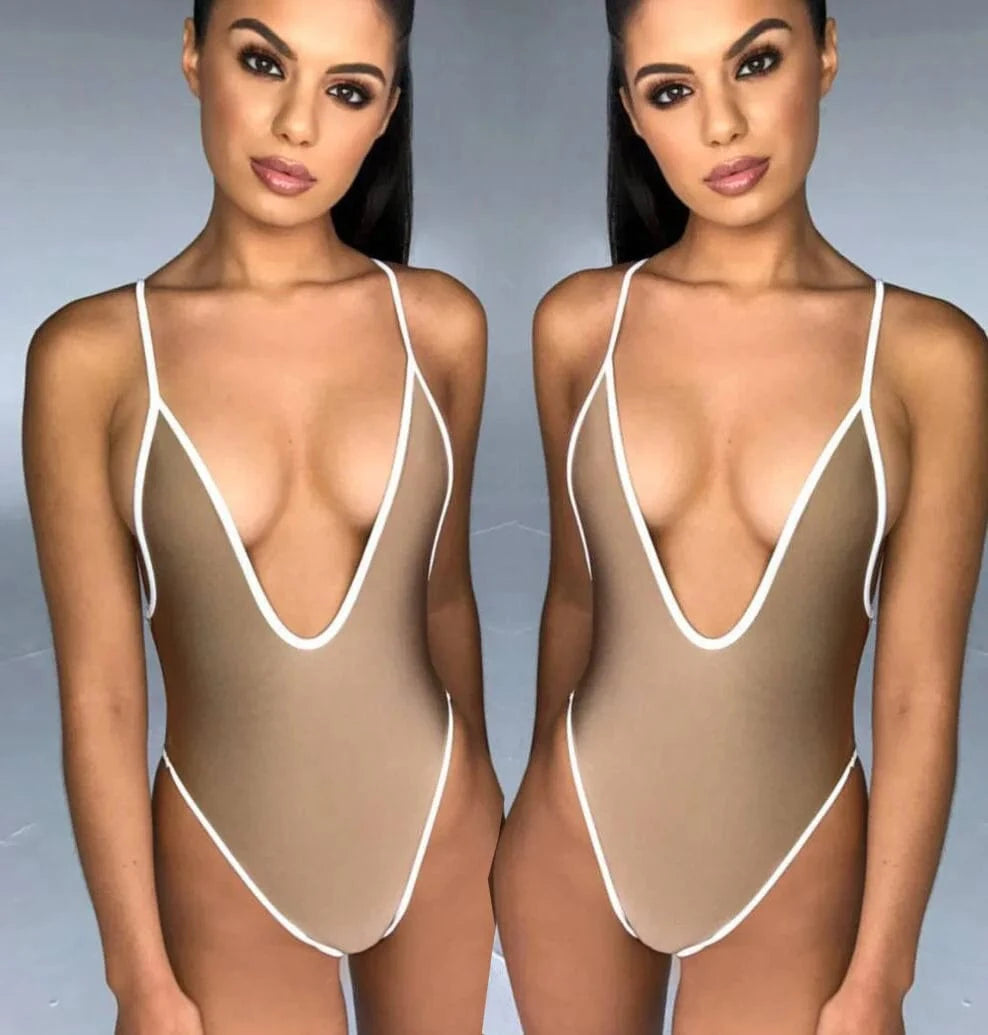 DAMOCHIC Summer Swimwear Beachwear High Cut Leg One Piece Backless Swimsuit Plunge Neck Thong 1 Piece Bikini Bathing Suits 2023