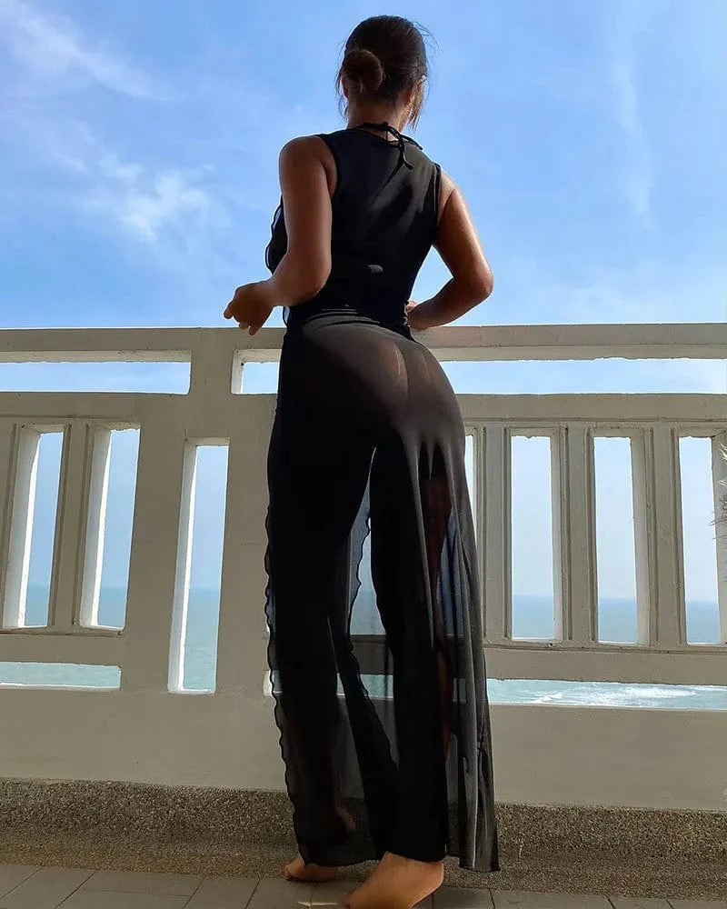 DAMOCHIC Sun screen three-piece set Swimsuit Summer Solid color Bathing Suit Halter&Lace up Beachwear for women 2023