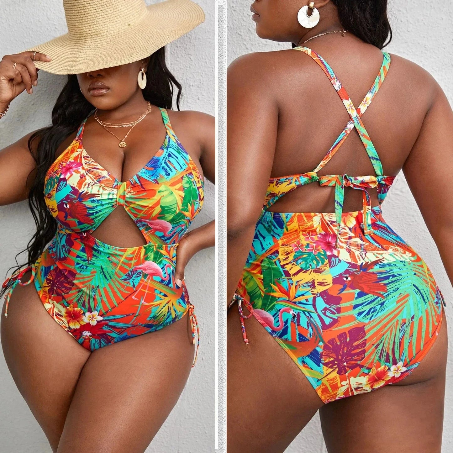 DAMOCHIC Super Size Swimwear for Fat Women Floral Print Big Bathing Suit Hollow Out One Piece Swimsuit Beachwear Plus Size 2023