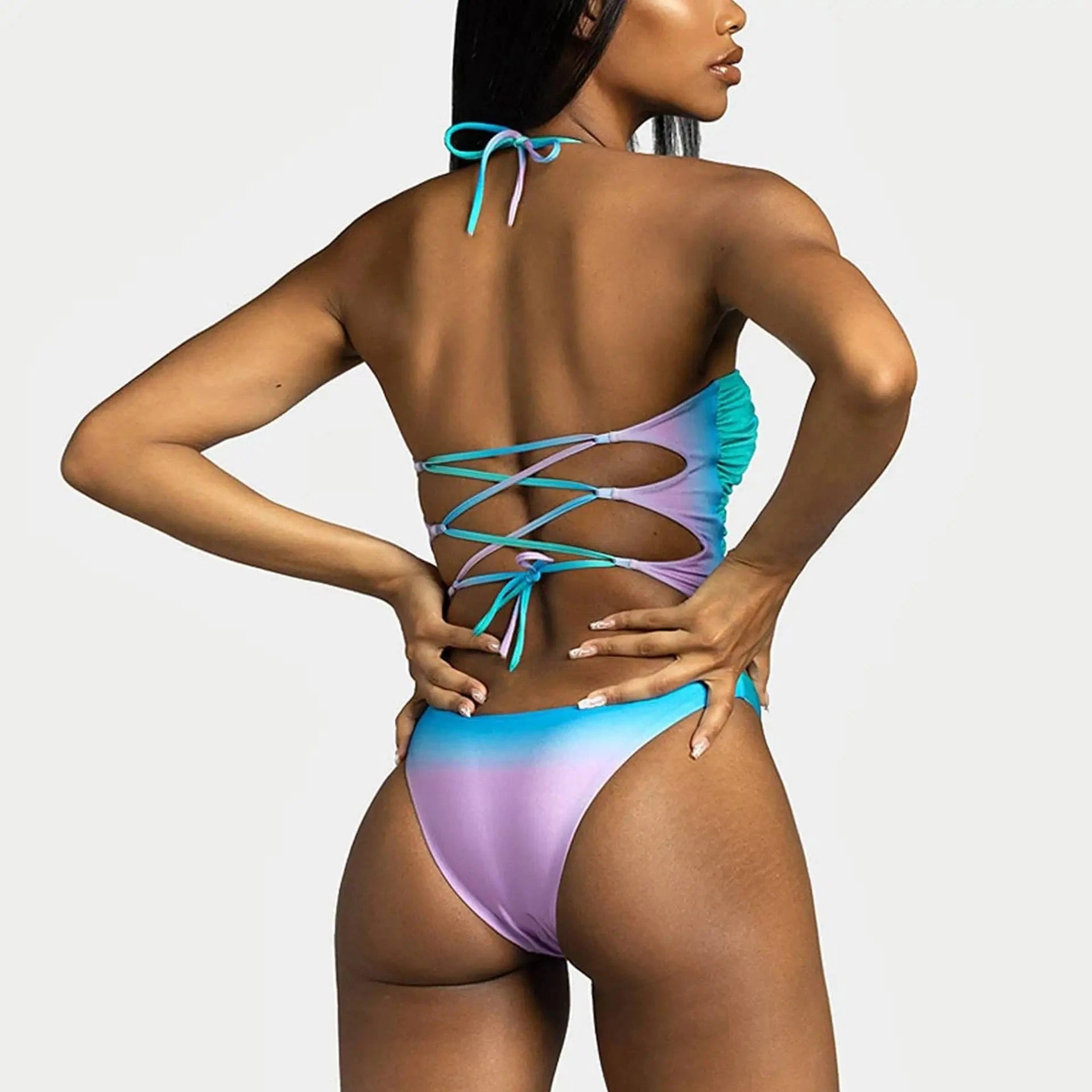 DAMOCHIC Thong One Piece Swimwear Gradient Brazilian One Piece Swimsuit String Monokini Cut Out Lace-Up Bikini Monokini 2023