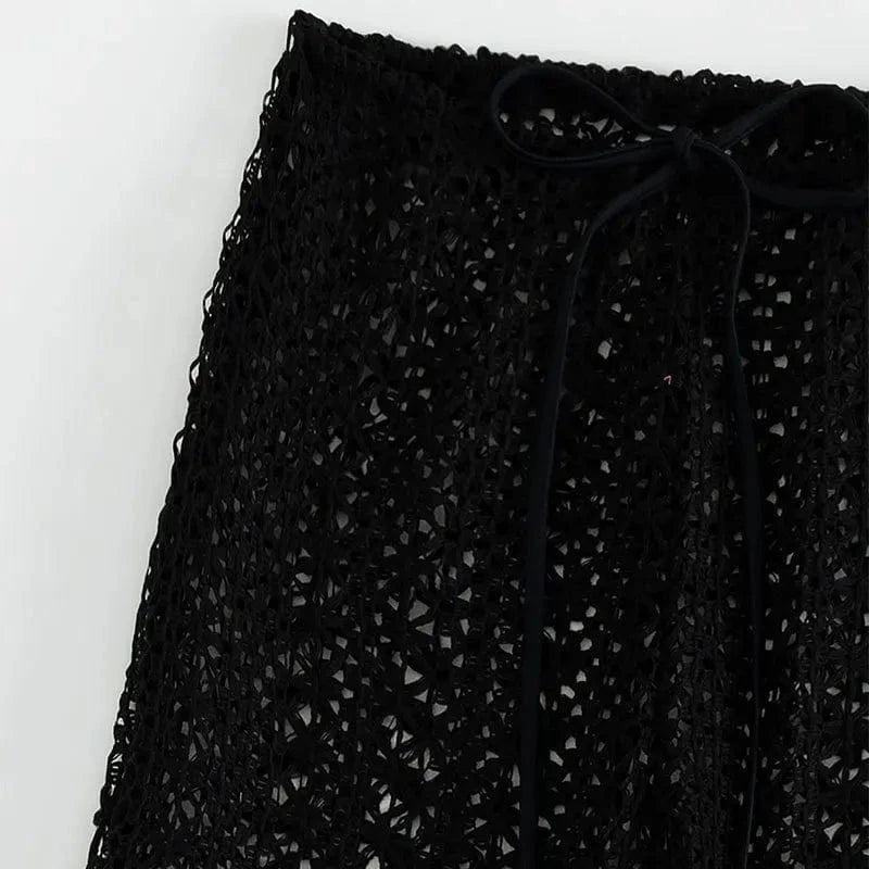 DAMOCHIC Three-piece set Swimwear Summer Halter&Lace up Backless Bikini Solid color Hollow out pants Beachwear 2023