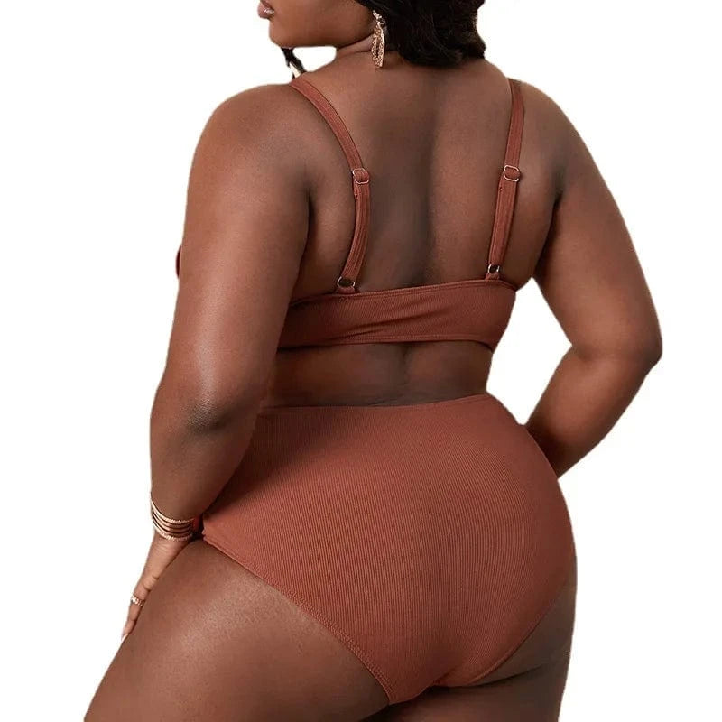 DAMOCHIC Two Piece Ribbed Swimwear Large High Waist Push Up V Neck Beach Wear for Fat Women Plus Size Swim Suits Bikini Set 2023