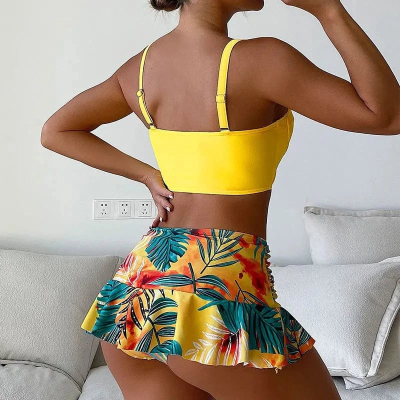 DAMOCHIC Two-piece suit Skirt style Swimwear Summer V-Neck Folds Bathing Suit High-Waisted Thin shoulder straps Beachwear 2023