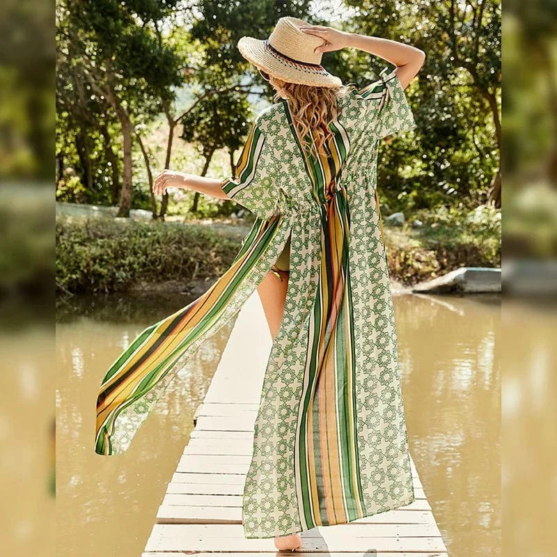 DAMOCHIC Wholesale Beach cover ups for women Summer Robe style Swimwear cover up printing Bathing Suit Long swim cover up 2023