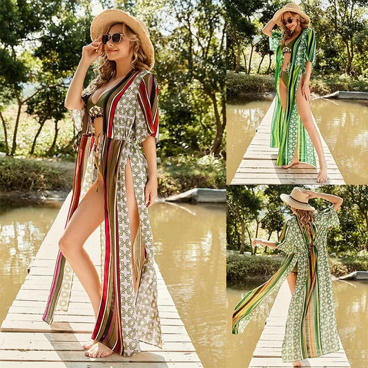 DAMOCHIC Wholesale Beach cover ups for women Summer Robe style Swimwear cover up printing Bathing Suit Long swim cover up 2023