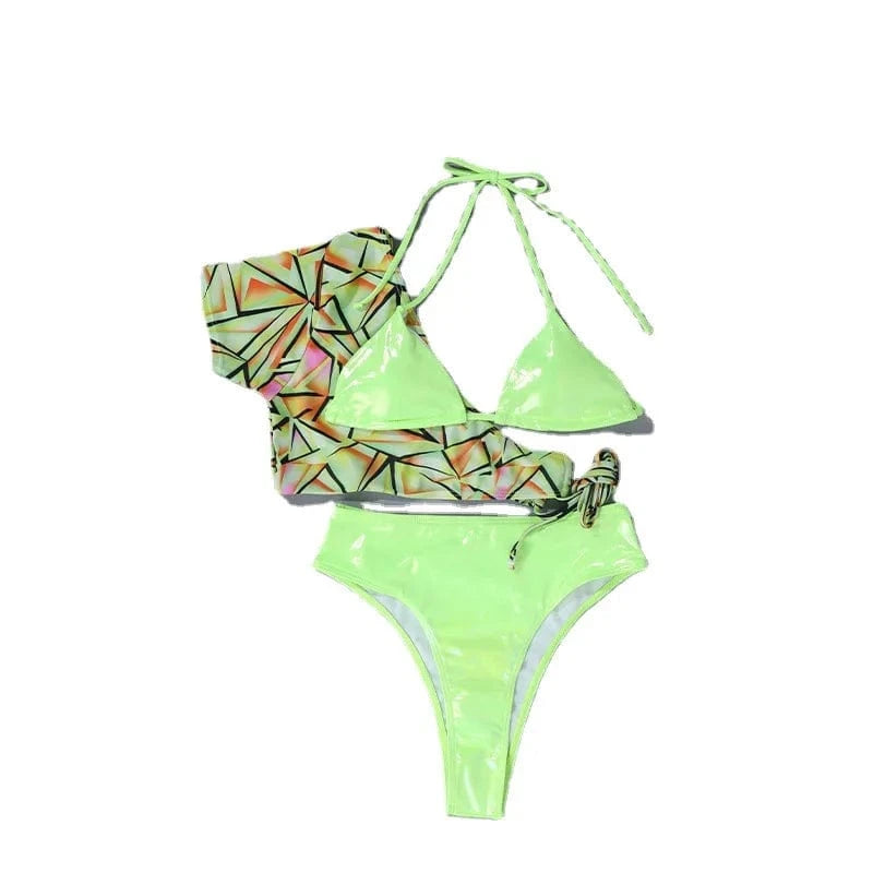 DAMOCHIC Wholesale Fluorescent Green Swimsuit Summer Sexy Three Piece Set Bikini Halter Bathing Suit Swimwear Beachwear 2023