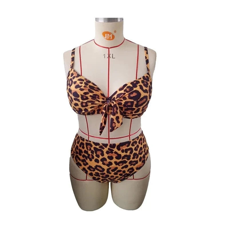 DAMOCHIC Wholesale Large Size Swimsuit for women Summer Leopard print Bow Bikini High-Waisted V-neck Bathing Suit 2023