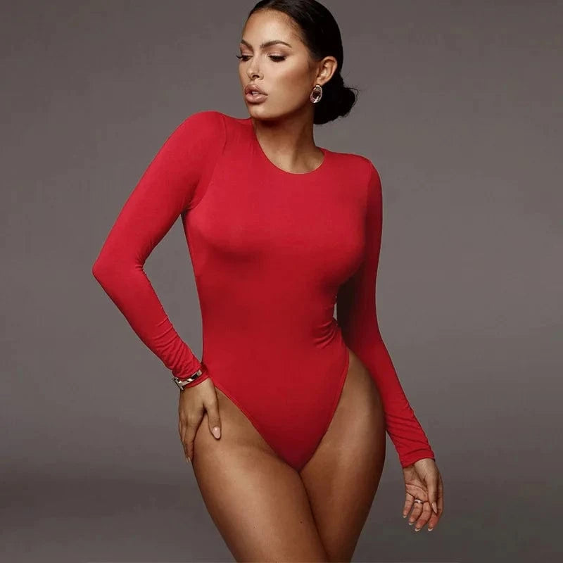 DAMOCHIC Wholesale Long Sleeve Bodysuit Women One-Piece Round Neck Bodysuit Tops Fall Solid Color Slim Seamless Bodysuits 2024