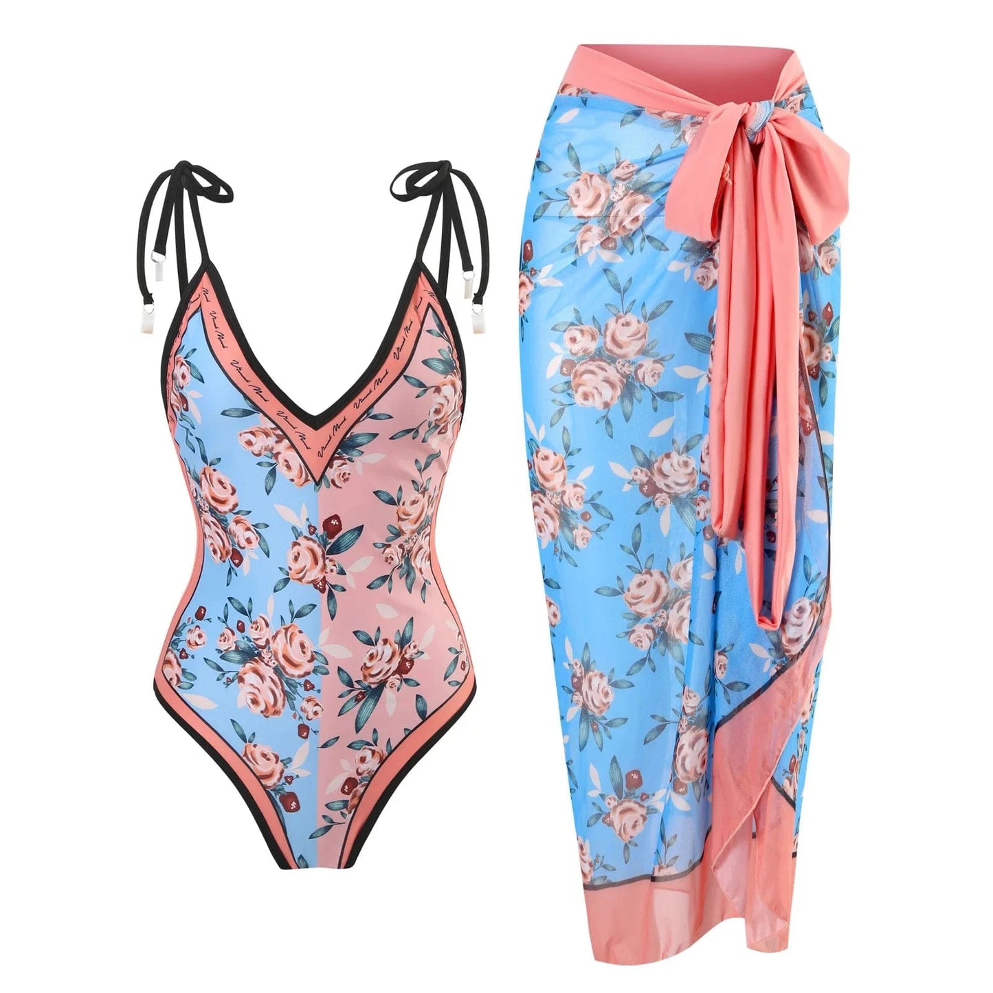 DAMOCHIC Wholesale One Piece Swimsuit Floral Print Bathing Suit 1 Piece with Sarong Beach Cove Up Custom Swimwear Beachwear 2023