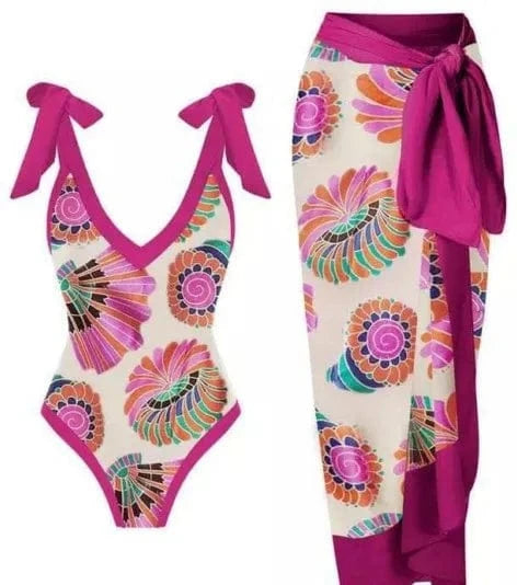 DAMOCHIC Wholesale One Piece Swimsuit Floral Print Bathing Suit 1 Piece with Sarong Beach Cove Up Custom Swimwear Beachwear 2023