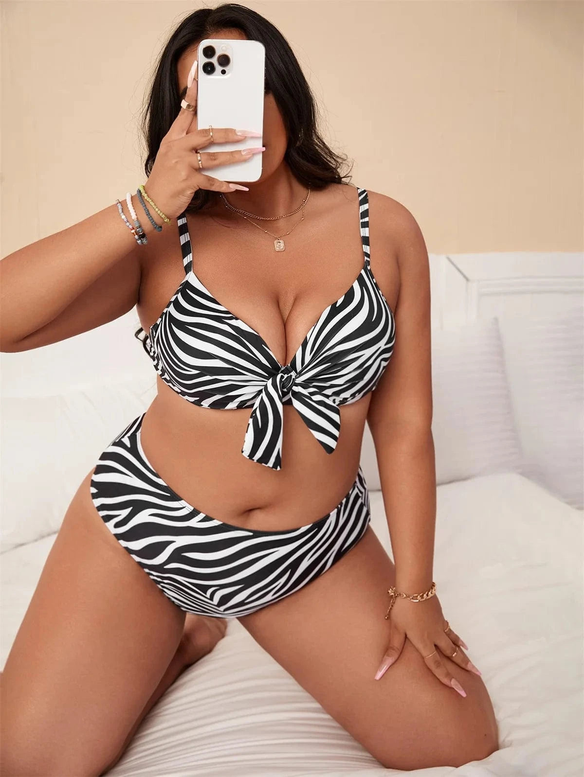 DAMOCHIC Wholesale Plus Size Swimsuit for women Summer Striped print knotted at chest Bikini High-Waisted Bathing Suit 2023