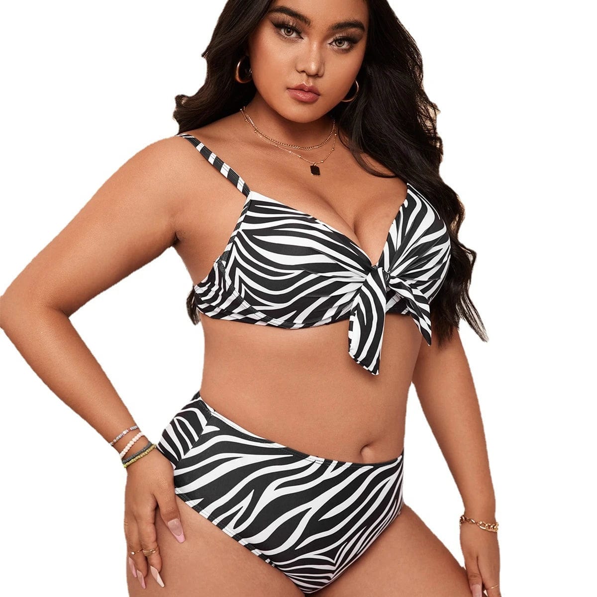DAMOCHIC Wholesale Plus Size Swimsuit for women Summer Striped print knotted at chest Bikini High-Waisted Bathing Suit 2023