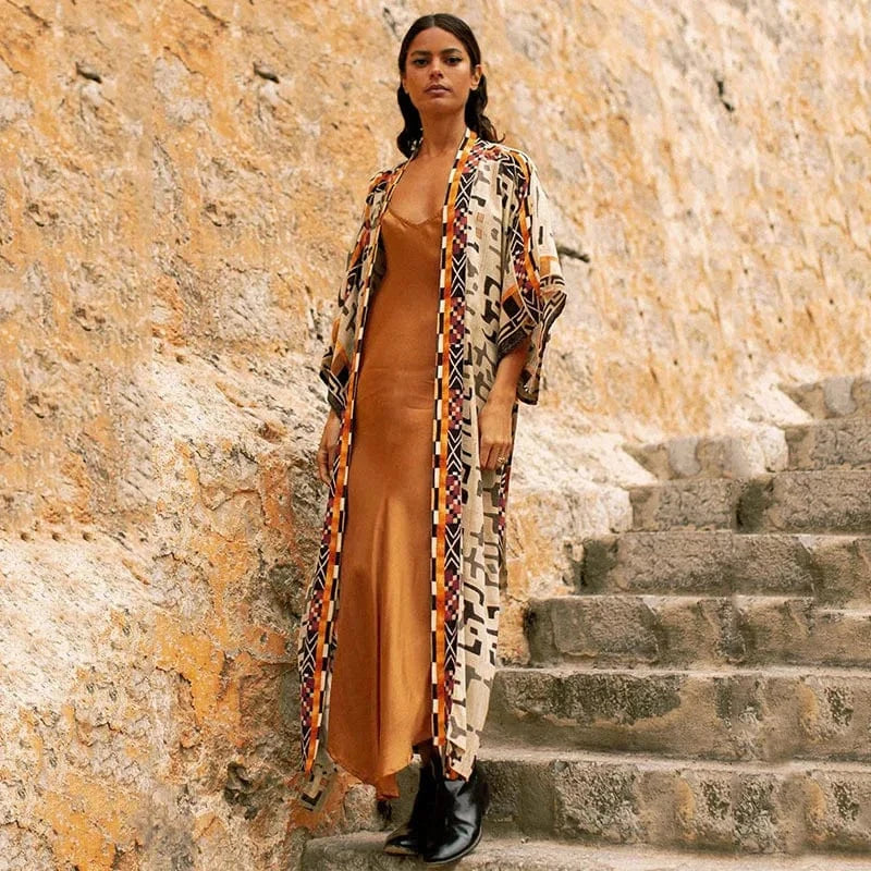 DAMOCHIC Wholesale Printed Sexy Swim Cardigan With Waistband Beach Cover Up Vacation Long Kimono Bikini Cover Up Beachwear 2023