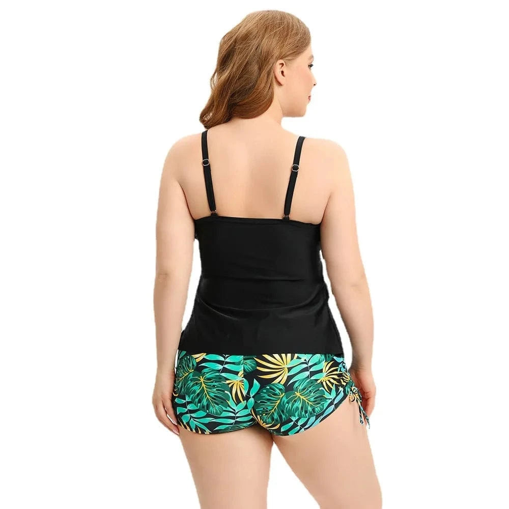 DAMOCHIC Wholesale Private Plus size swimsuit for women 2023 Summer Split bikini with Lotus leaf edge Stamp Tankinis Sets