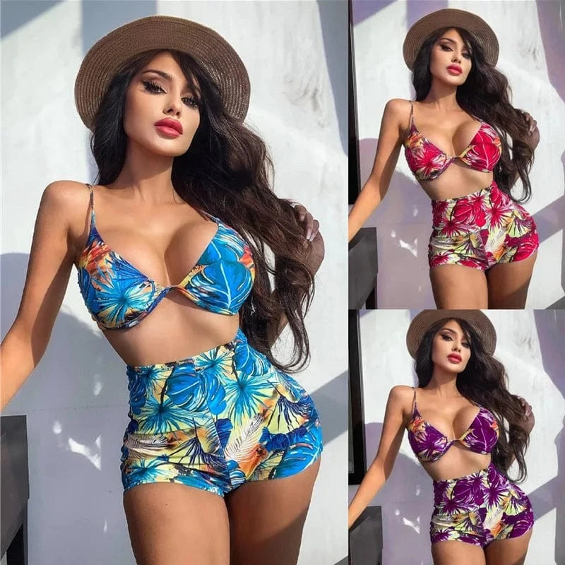 DAMOCHIC Wholesale Stamp Backless Swimsuit for women Summer The steel supports gather Bikini High-Waisted Bathing Suit 2023