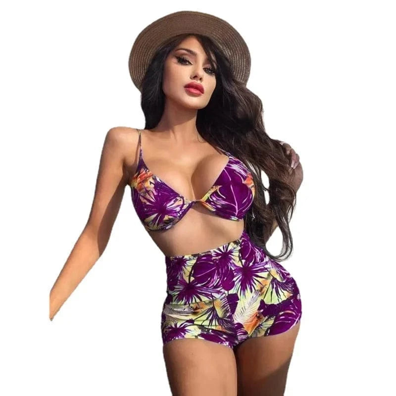 DAMOCHIC Wholesale Stamp Backless Swimsuit for women Summer The steel supports gather Bikini High-Waisted Bathing Suit 2023