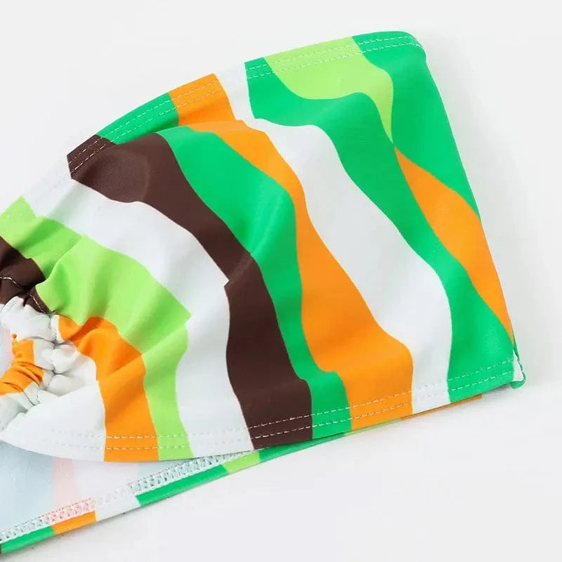 DAMOCHIC Wholesale Three-piece set Swimsuit Summer Halter&Lace up Beachwear Backless Stripes Bathing Suit for ladies 2023