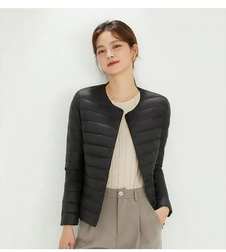 DAMOCHIC Winter 90% Filled Duck Down Coat Solid Color 2023 Women's Round Neck Long Sleeve Light Down Jacket Plus Size Coat Woman