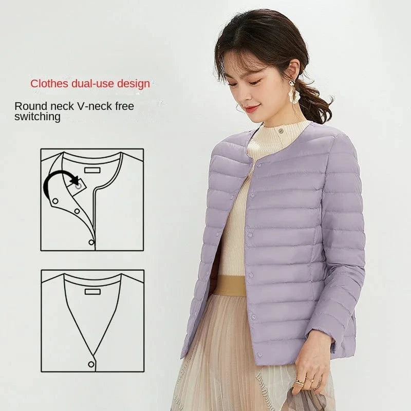 DAMOCHIC Winter 90% Filled Duck Down Coat Solid Color 2023 Women's Round Neck Long Sleeve Light Down Jacket Plus Size Coat Woman