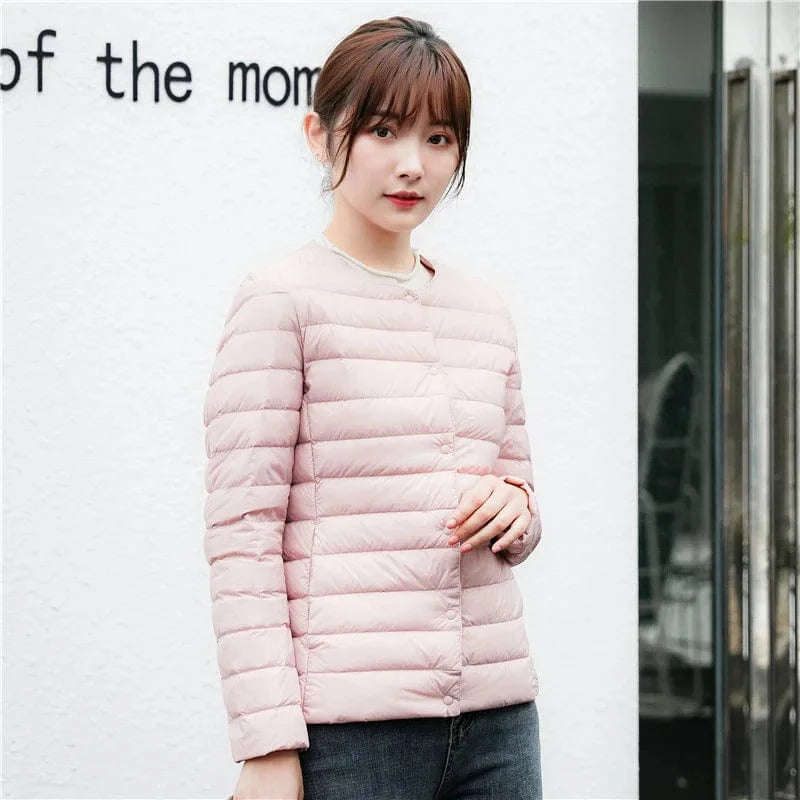DAMOCHIC Winter 90% Filled Duck Down Coat Solid Color 2023 Women's Round Neck Long Sleeve Light Down Jacket Plus Size Coat Woman
