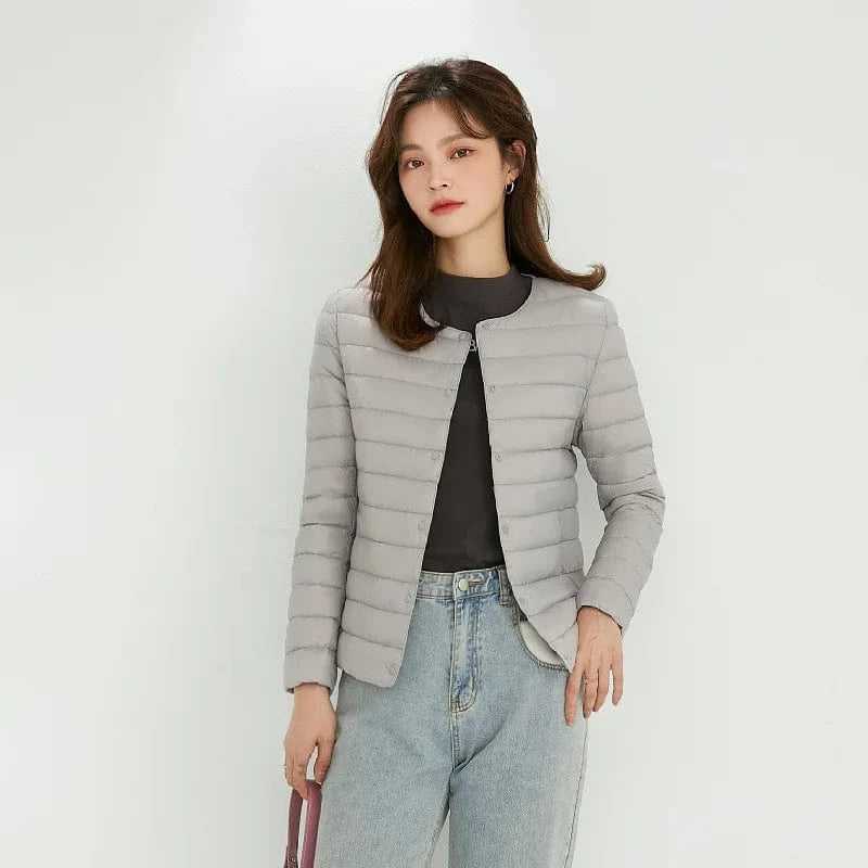 DAMOCHIC Winter 90% Filled Duck Down Coat Solid Color 2023 Women's Round Neck Long Sleeve Light Down Jacket Plus Size Coat Woman