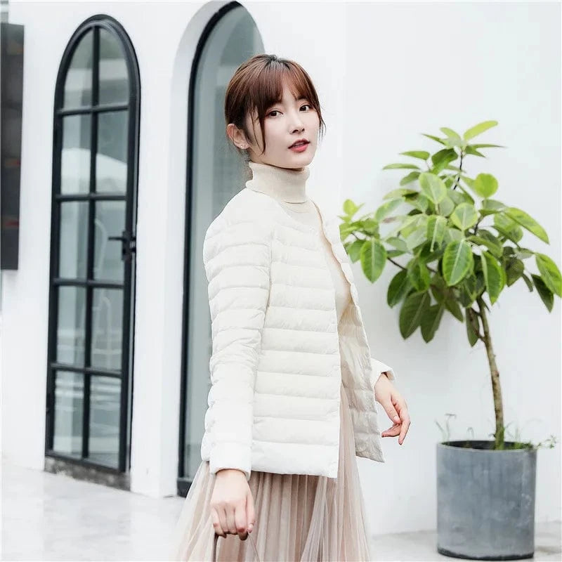 DAMOCHIC Winter 90% Filled Duck Down Coat Solid Color 2023 Women's Round Neck Long Sleeve Light Down Jacket Plus Size Coat Woman