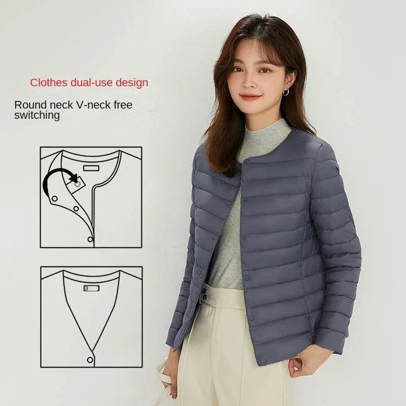 DAMOCHIC Winter 90% Filled Duck Down Coat Solid Color 2023 Women's Round Neck Long Sleeve Light Down Jacket Plus Size Coat Woman