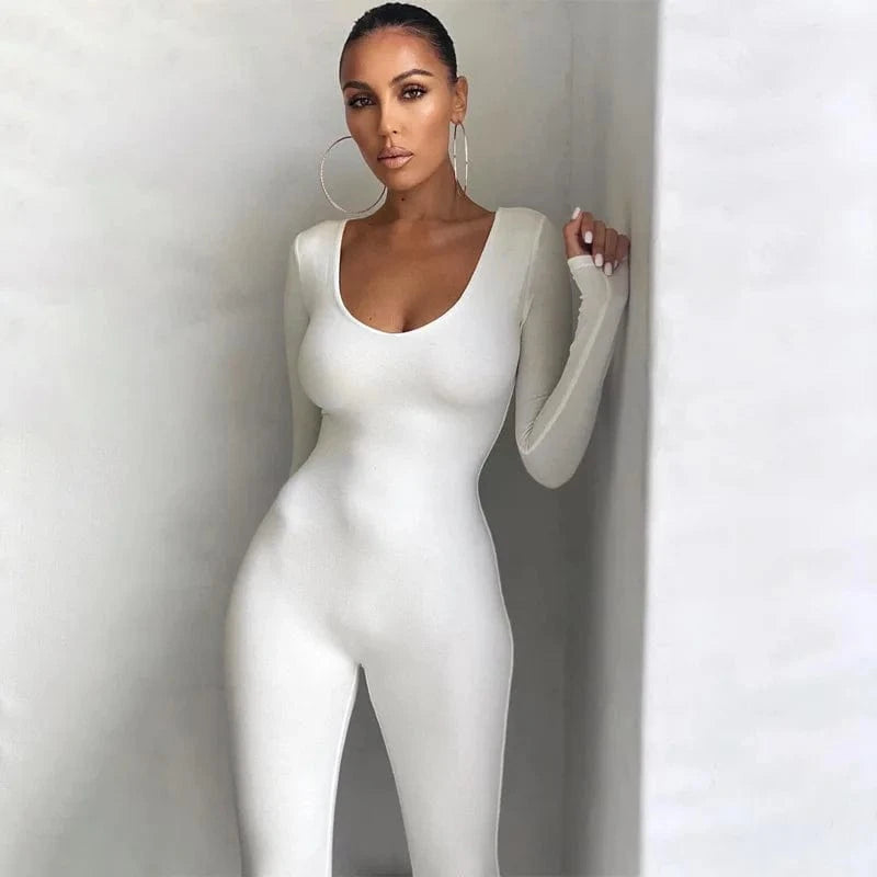 DAMOCHIC Women Modest Jumpsuits Skinny Long Sleeve Playsuit Spring Summer Jumpsuits Elegant Sexy Bodycon Bodysuit Jumpsuits