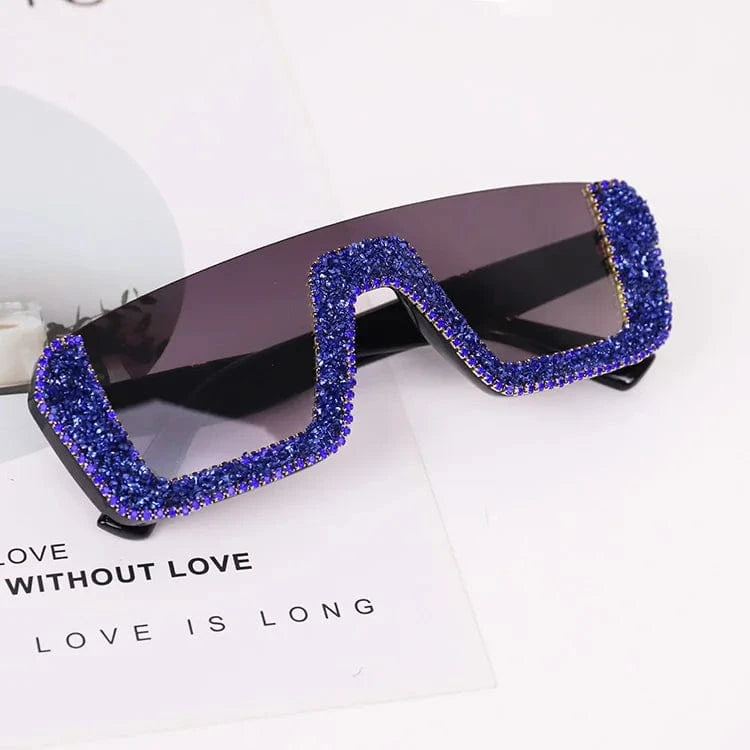 dark blue 2024 New Arrivals Bling Studded High Quality Glitter Luxury Designer Sun Glasses Shades Rhinestone Square Sunglasses For Woman