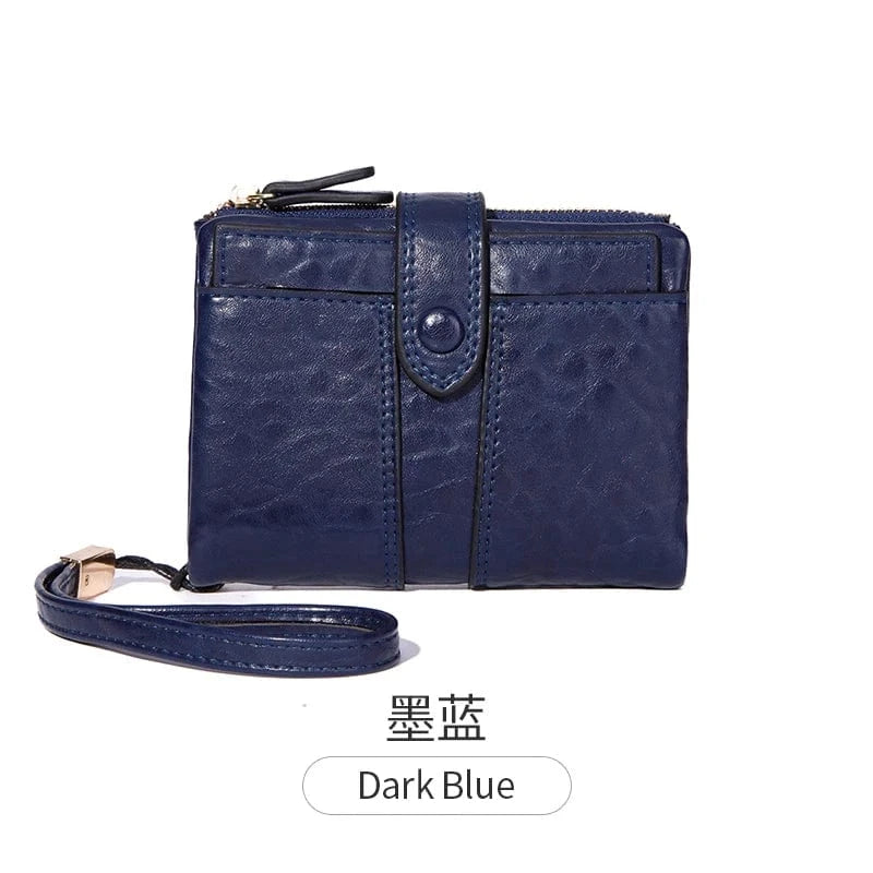 Dark Blue 2024 New Women's Wallet PU Leather Short Zipper Zero Wallet Folding Classic Design Wallet