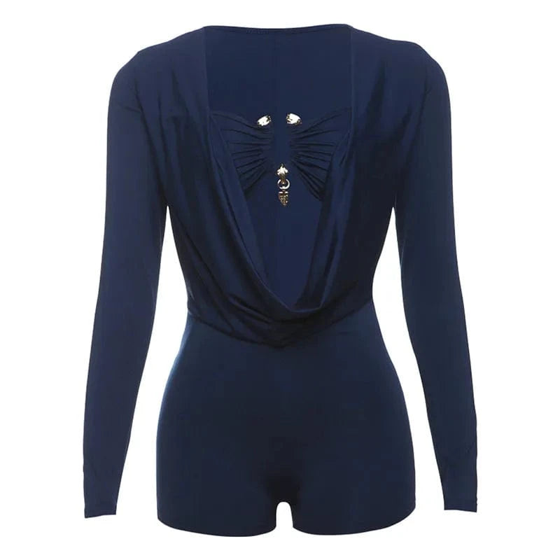 dark blue / L Weird Puss Sexy Women Swing Collar Romper+Metal buckle Bra Hipster Midnight Party Coquette New Spring Trend Workout Playsuits