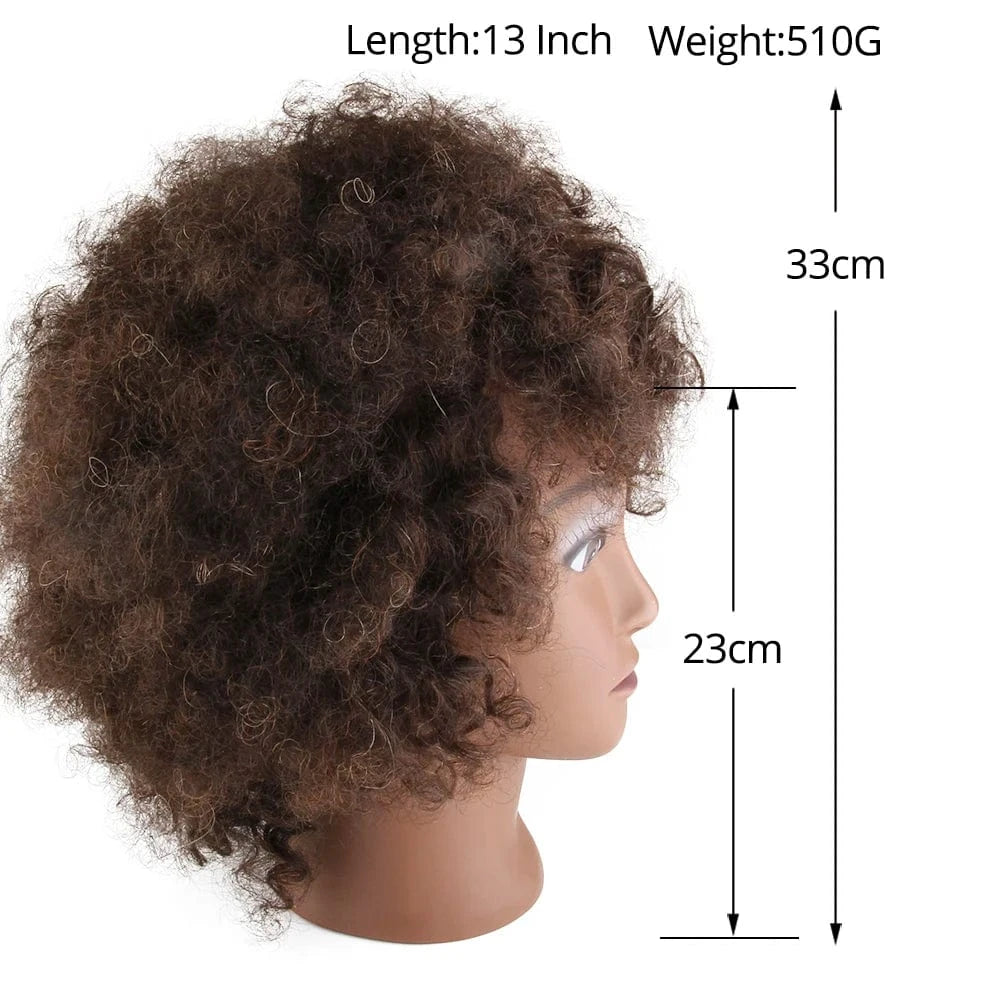 Dark Brown# / 8 Inches Professional 100% Human Hair Hairdressing Afro Training Head Barber Braiding Practice Mannequin Doll Head with Natural Hair