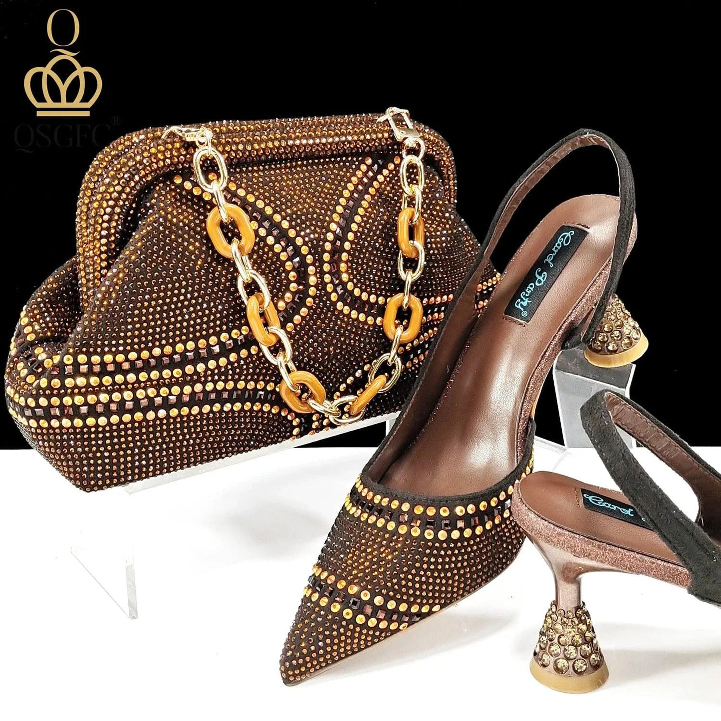 Dark brown Luxury Designer African Italian Party Fashion Women Ladies Shoes and Hand Bags Handbags Set