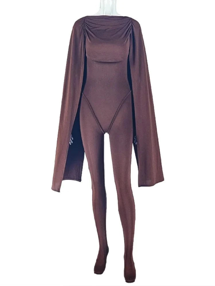 Dark Brown / S Joskaa Women's 2025 Fall Elegant Ruched Slash Neck Bodycon Jumpsuit Sexy Party Club One Piece Romper Fashion Overalls Streetwear