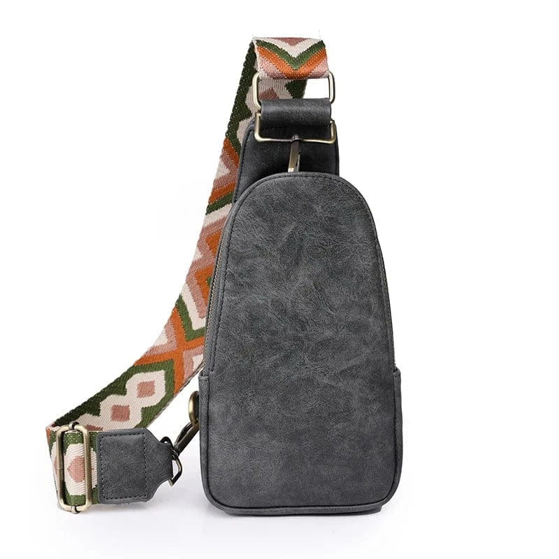 dark gray Vintage PU Leather Women Chest Bag Small Crossbody Daypack Shoulder Sling Bag for Ladies