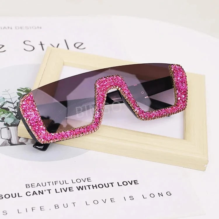 Dark pink 2024 New Arrivals Bling Studded High Quality Glitter Luxury Designer Sun Glasses Shades Rhinestone Square Sunglasses For Woman