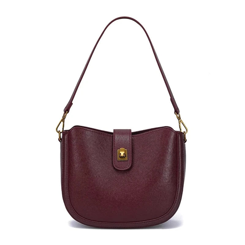 Dark Red / 24x9x19cm Women‘s Cowhide Genuine Leather Shoulder Bag Ladies Soft Natural Cow Leather Handbag Female Fashion Luxury Design Crossbody Bags