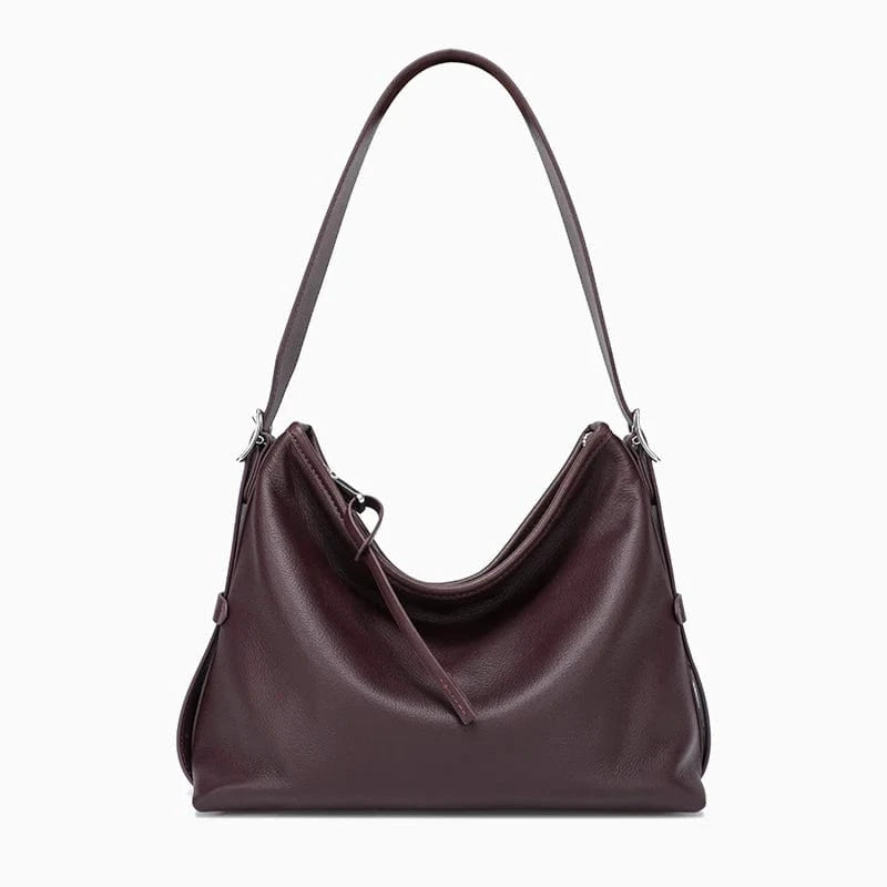 Dark Red / 29x12x23cm Cowhide Genuine Leather Handbags Women Casual Shoulder Bag Female Fashion Shopping Retro Large Luxury Designer Ladies Bags New