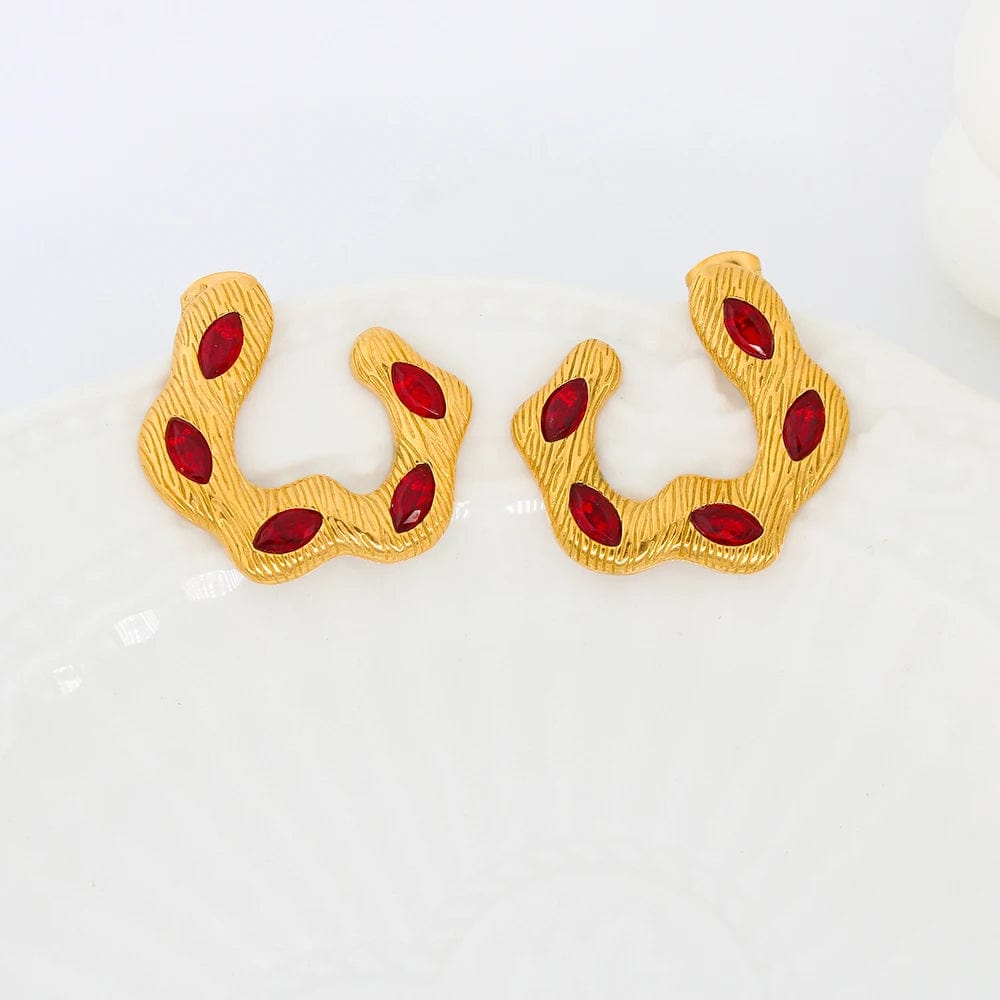 Dark Red FANJIN Wholesale Fashion New Custom Candy Color Stainless Steel Jewelry Iced Out Cubic Zircon Baguette Stud Open Hoop Earrings