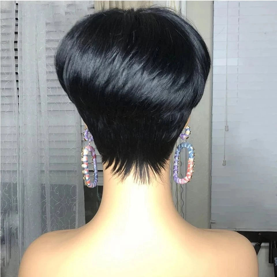 Dark Red Pixie Cut Wig 1B/99J Human Hair Short Bob Wig With Bang Brazilian None Lace Wigs For Women Full Machine Human Hair Wig