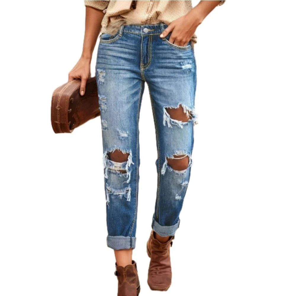 DE0125RV Fashion Hollow Out High Waist  Denim Bodycon Jeans Sehe Fashion