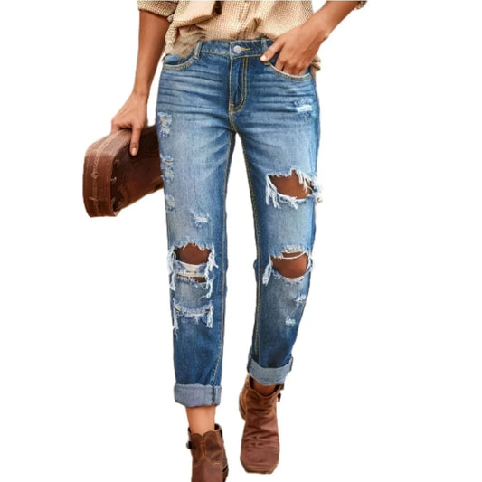 DE0125RV Fashion Hollow Out High Waist  Denim Bodycon Jeans Sehe Fashion