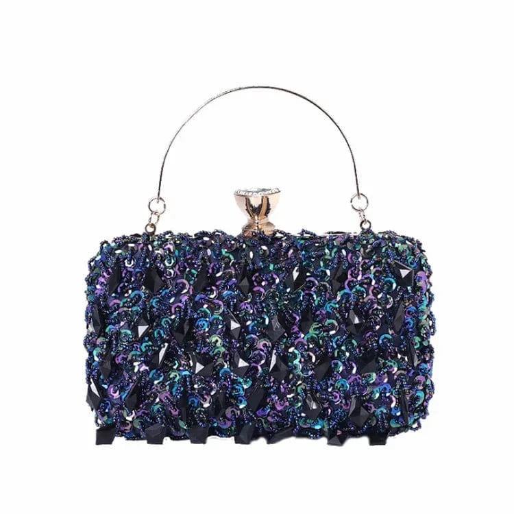 DEEP BLUE good quality fashion unique design evening bag beaded sequin party bling luxury clutch purse for women