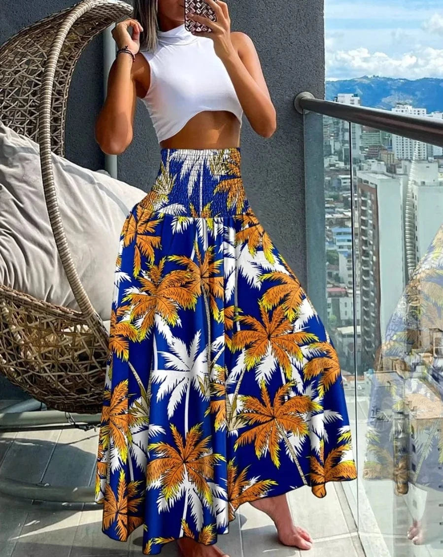 DEEP BLUE / S 2024 Summer New Women's Leisure Loose Holiday Long Skirt Skirt Women Women's Cheap Clothing and Free Shipping Sales LOOSE
