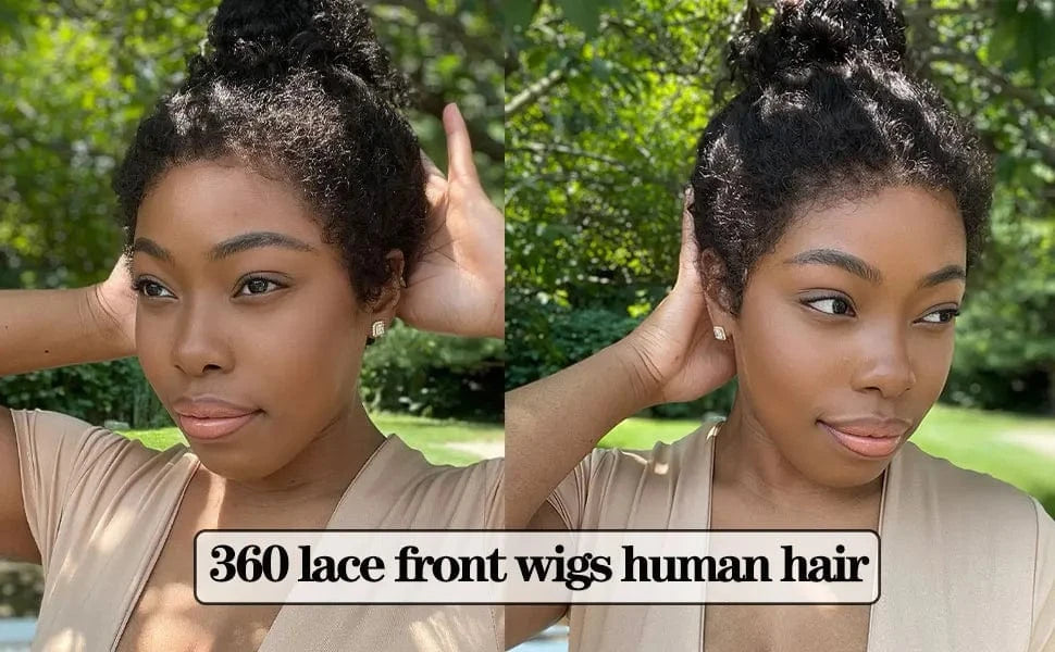 Deep Curly 360 Lace Front Wigs Human Hair With 4C Kinky Curly Edges 180% Density Glueless Pre Plucked Bleached Knots For Women