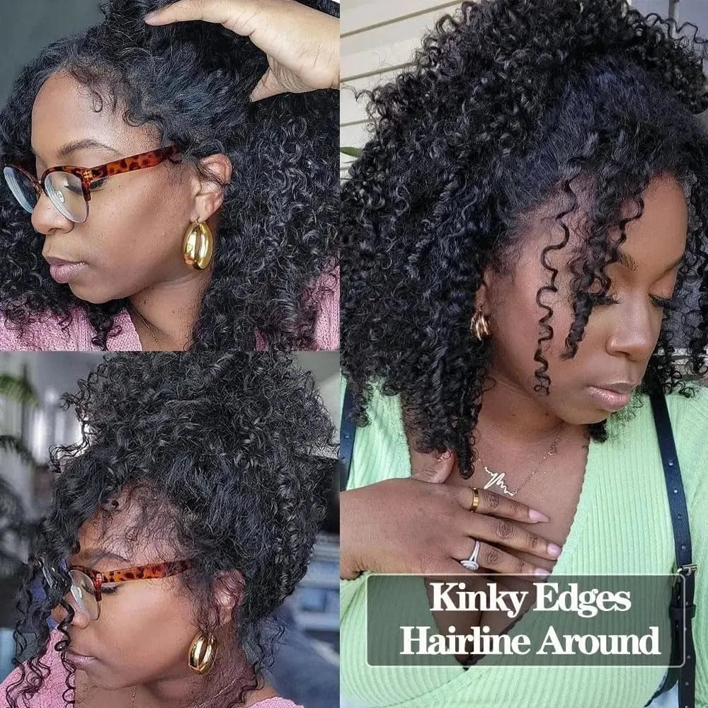 Deep Curly 360 Lace Front Wigs Human Hair With 4C Kinky Curly Edges 180% Density Glueless Pre Plucked Bleached Knots For Women